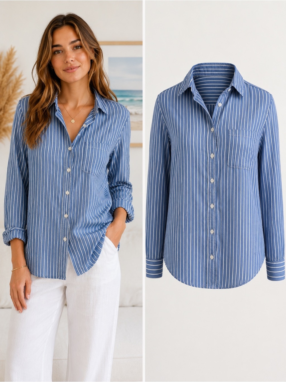 Striped Button-Down Shirt - Blue
